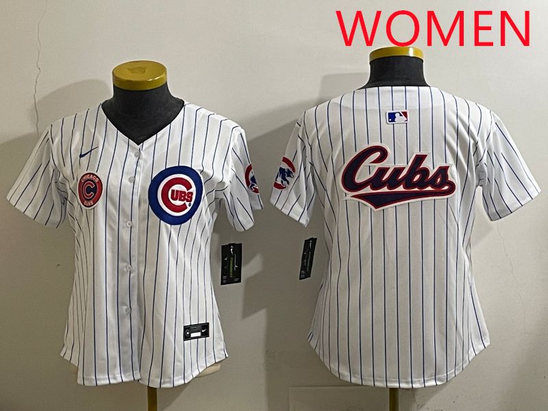 Women 2025 Chicago Cubs Blank White Stripe Game Nike MLB Jersey style 8->women mlb jersey->Women Jersey